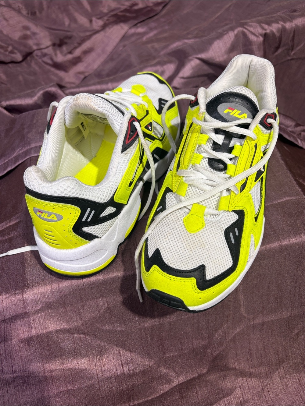 Fila White, Neon Yellow & Black Men's Retro Running Sneakers